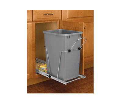 Rev-A-Shelf - 10-5/8" Single Silver 35qt Bottom Mount Wire w/ Rear Basket Waste Containers