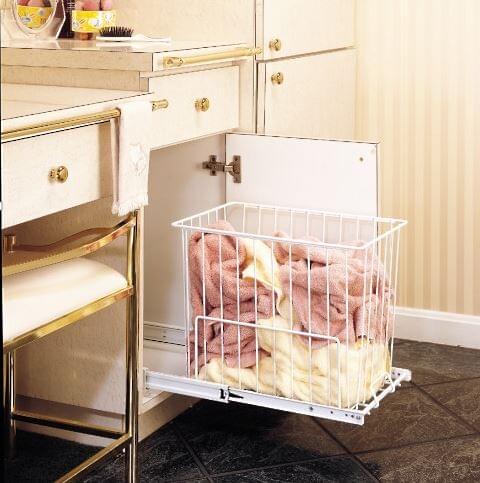 Rev-A-Shelf - 14-3/4" White Hamper Bottom Mount with Removable Wire Bin