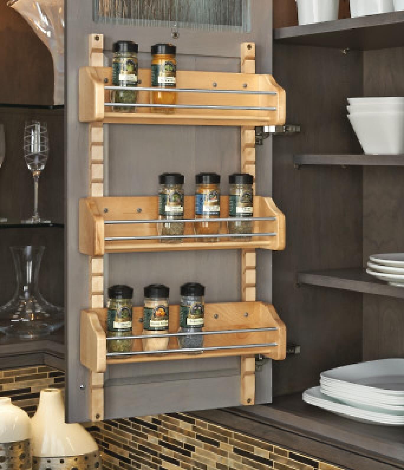 Rev-A-Shelf - 16-1/8" Maple Door Storage Adjustable Spice Rack Wall Accessories