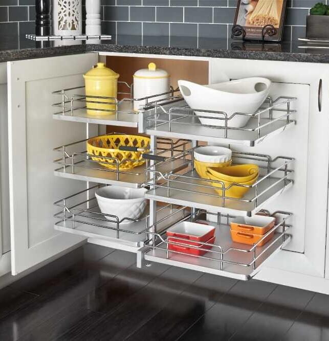 Rev-A-Shelf - 18" Gray Pullout Soft-Close Three-Tier Wire Solid Bottom Pull-Slide-Pull