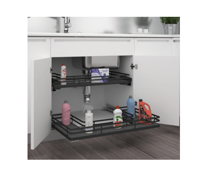 Rev-A-Shelf - 33" Orion Gray Undersink Pullout U-Shape Basket w/ Soft-Close