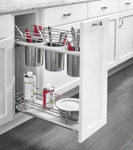 Rev-A-Shelf - 8" Gray Base Cabinet Pullout Utensil Organizer w/Soft-Close